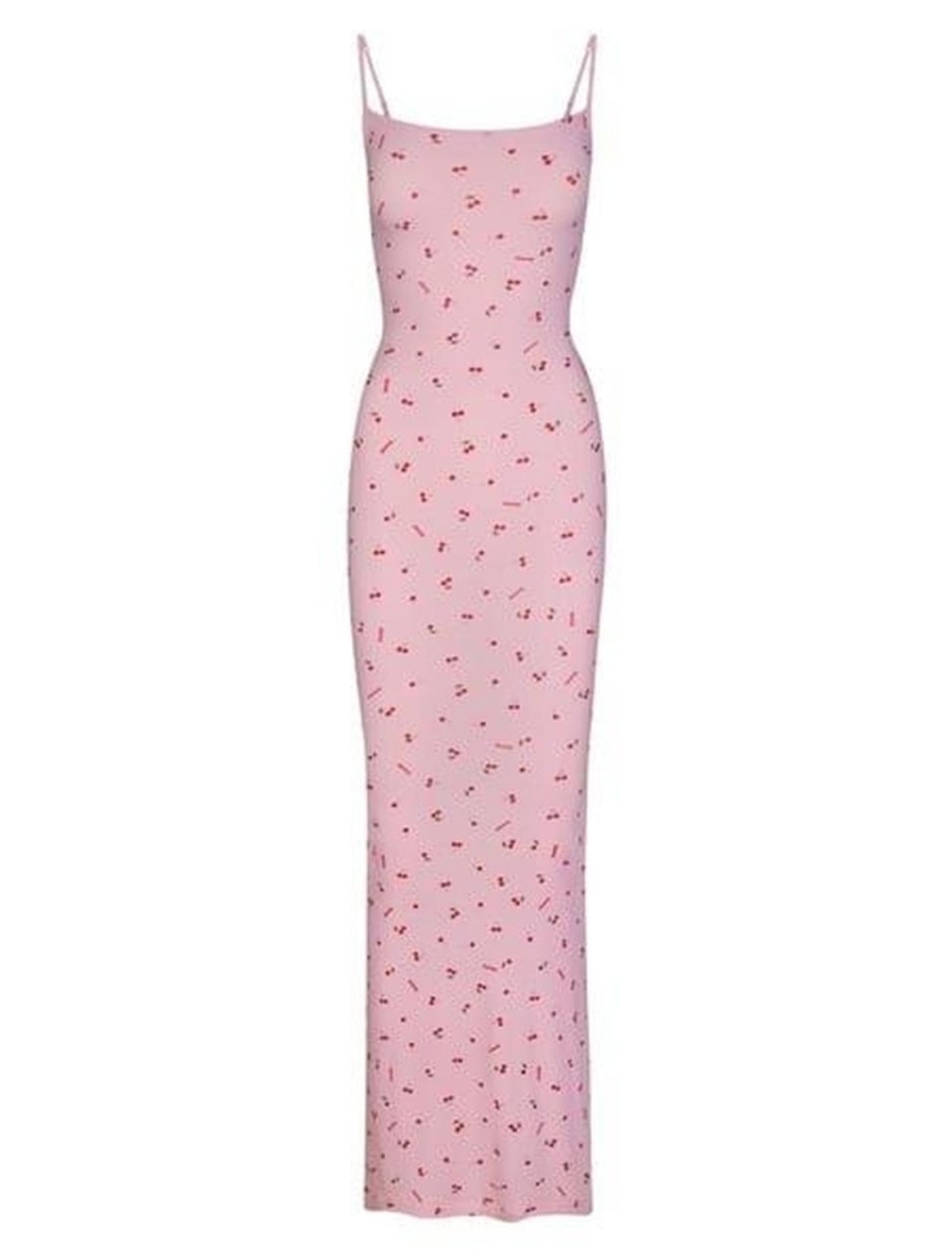 SKIMS Pink Spaghetti-Strap Cherry-Print Maxi Dress